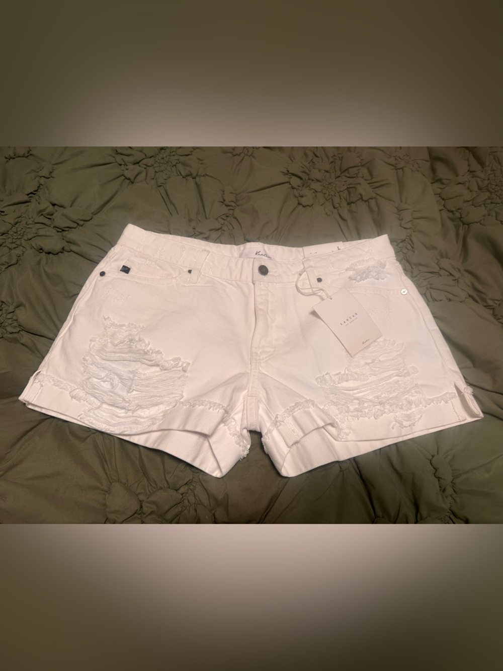 White Distressed Women’s Denim Shorts -Kancan
